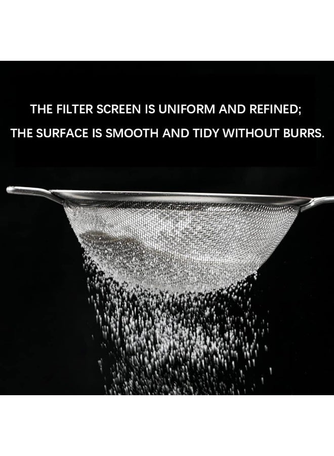 مجموعة مصافي شبكية دقيقة من الفولاذ المقاوم للصدأ، مناخل صغيرة متوسطة كبيرة الحجم بمقبض معزول، مناخل مطبخ متينة مكونة من 3 قطع للدقيق والشاي والعصير والمزيد (3 قطع 3 مقاسات مع غطاء بلاستيكي) - Image 4